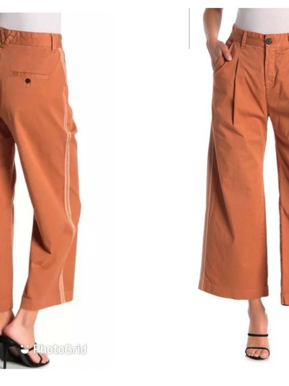 Veronica Beard Cropped Wide-Leg Pants in Rust/Camel Color